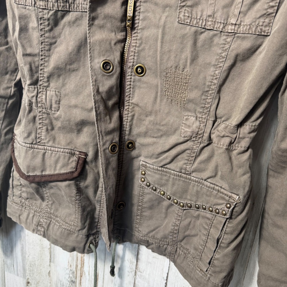 Vintage Y2K Guess Military Style Button Zip Jacket Olive Green Grunge Womens S - Picture 6 of 9